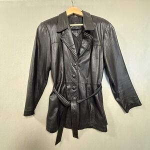 Vintage 90s Jacqueline Ferrar Genuine Leather Trench Coat Jacket Women Large